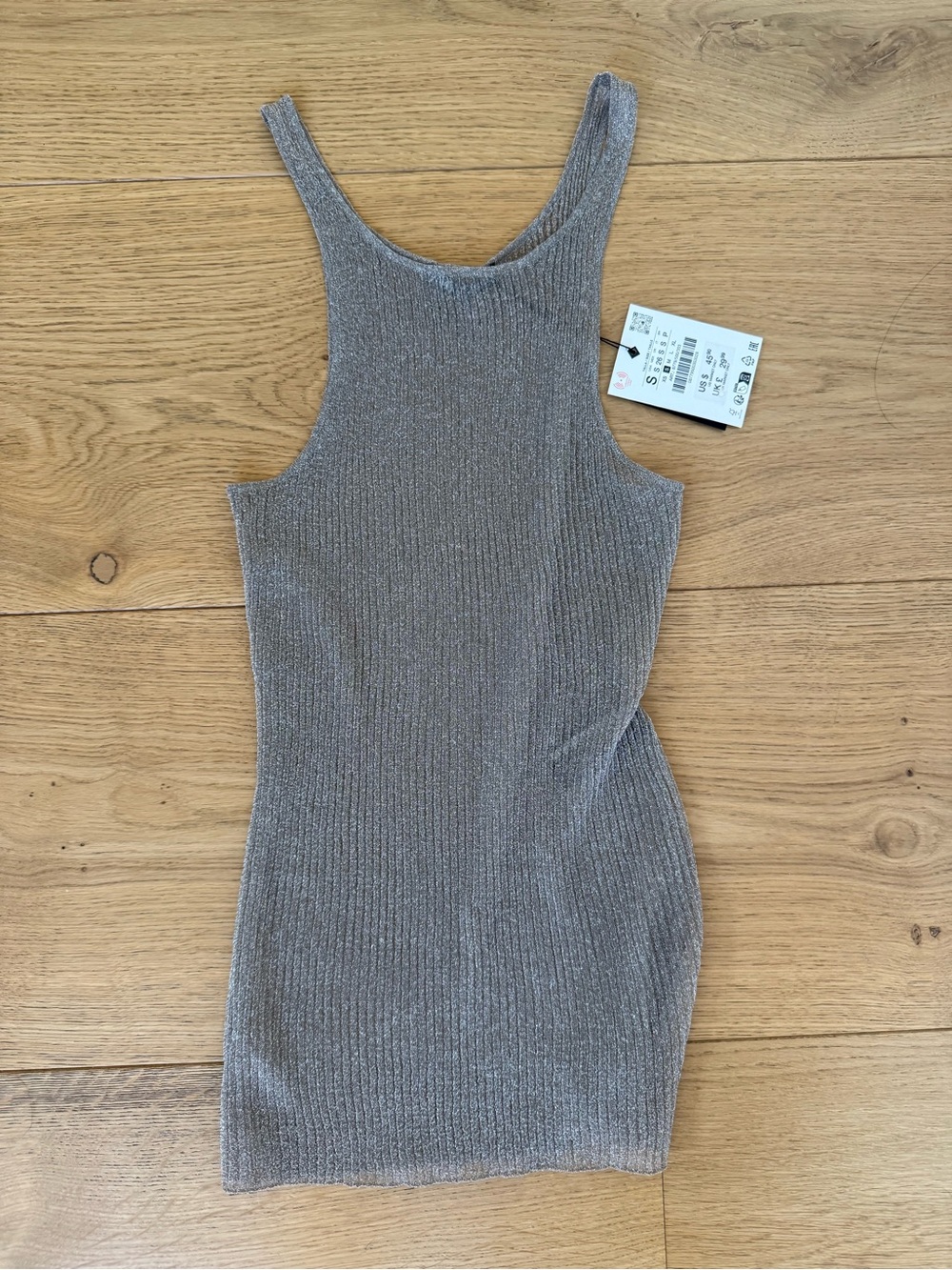 Zara Sheer Metallic Ribbed Tank Top - Silver Gold